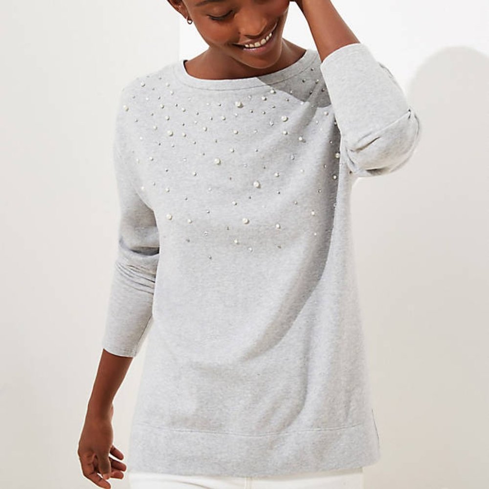 LOFT PEARLIZED SPARKLE SWEATSHIRT - Picture 1 of 5